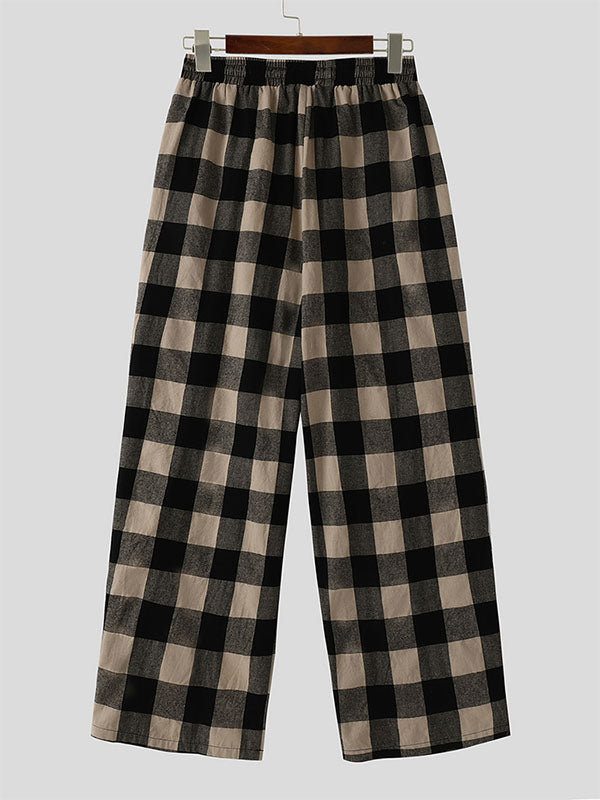 Mens Casual Plaid Loose Cotton Pant SKUK79223