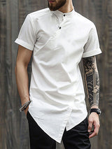 Mens Irregular Stand Collar Short Sleeve Shirt SKUK65477