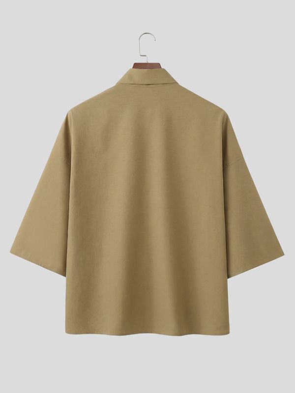Men's Avant-Garde Integrated Tie-Neck Kimono-Sleeve Shirt SKUL64170