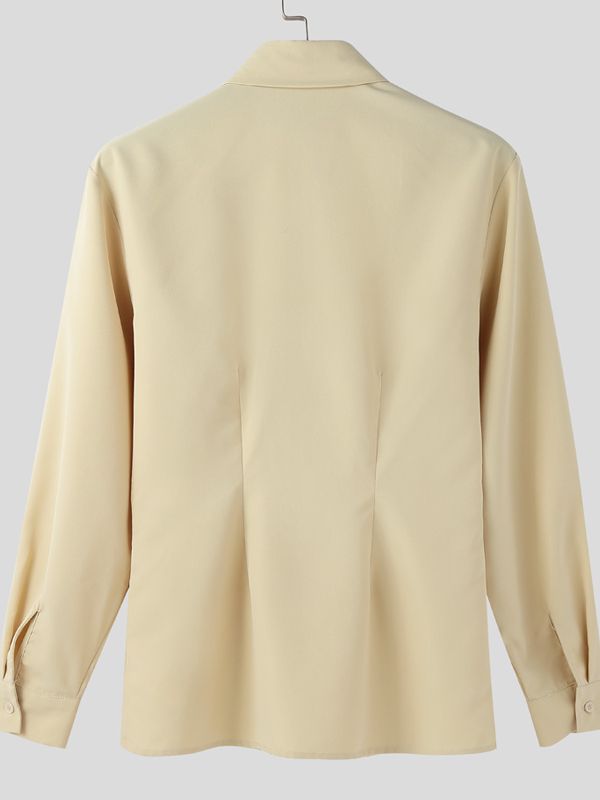 Men's Deconstructed Metal Buckle Tie Long Sleeve Shirt SKUL42420