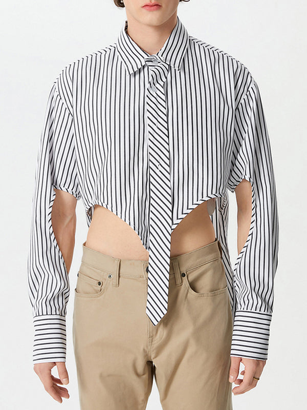 Mens Striped Cutout High-Low Hem Shirt SKUK51720