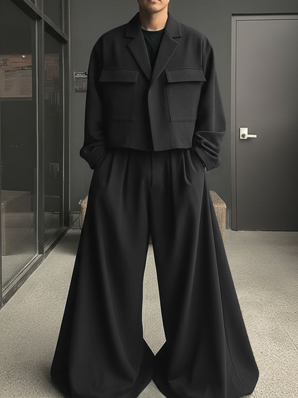 Men's Solid Color Loose Two Pieces Outfit SKUL40301