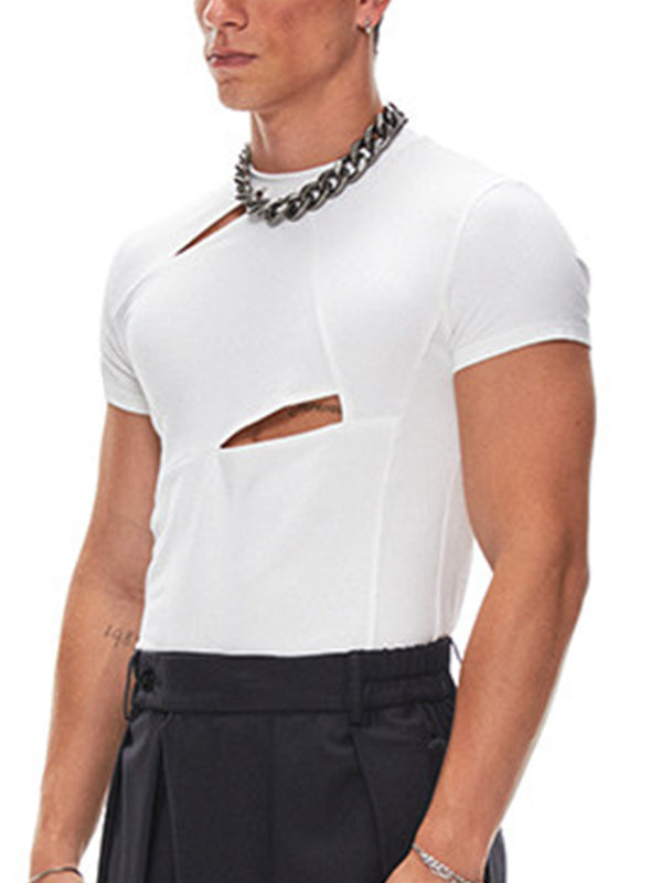 Men's Cut Out Design Short Sleeve T-shirt SKUL54436