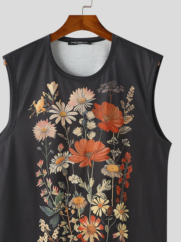 Mens Floral Print Crew Neck Tank SKUK61920