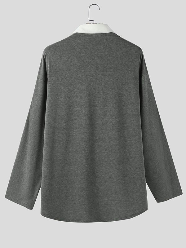 Men's Color Block Casual Long Sleeve Shirt SKUL36385