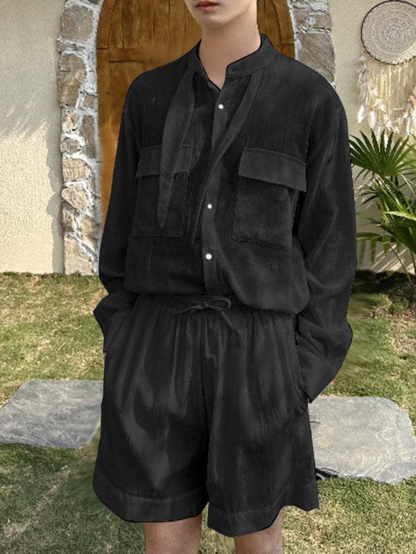 Mens Solid Color Vacation Style Two Pieces Outfit SKUL17029