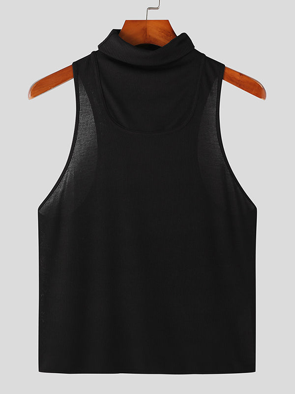 Mens Rib-Knit High Neck Solid Tank Vest SKUK08440