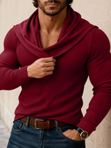 Men's Solid Color Loose Draped Neck Long Sleeve T-shirt SKUL45289