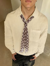Men's Plaid Tie Chiffon Long Sleeve Shirt SKUL39907