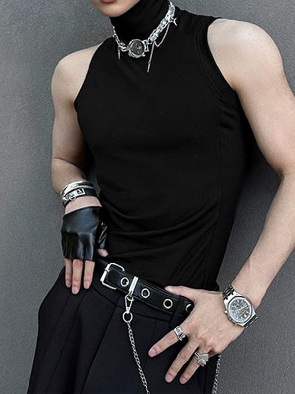 Men's Solid Color Slim Fit Mock Neck Tank SKUL45162