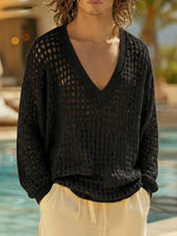 Men's Sheer Mesh Deep V Neck Long Sleeve T-shirt SKUL46266