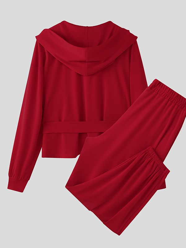 Men's Solid Color Tie Hooded Two Pieces Outfit SKUL45401