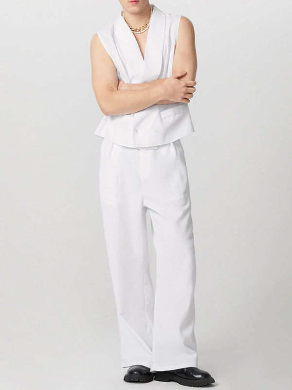 Mens Solid Color Double-Breasted Two Pieces Outfit SKUK76967