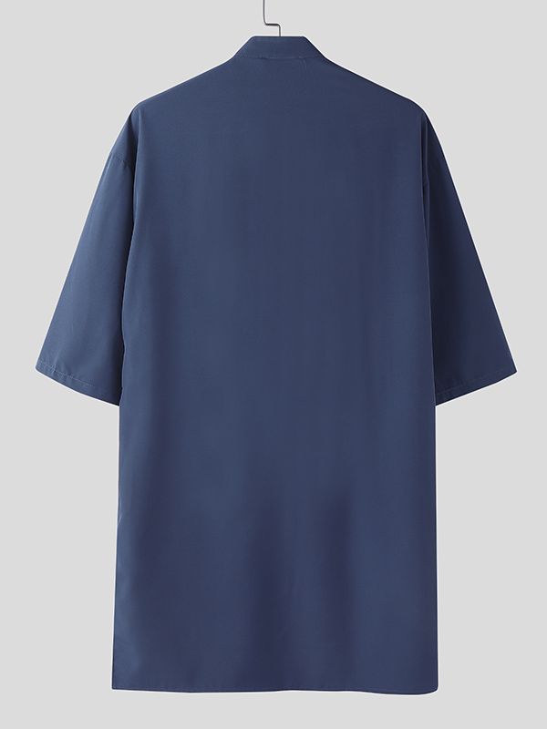 Men's Solid Color Slit Design Half Sleeve Shirt SKUL51072