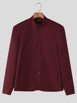 Men's Solid Stand Collar Casual Long Sleeve Blazer SKUL29754