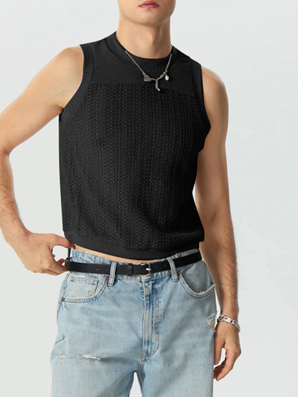 Mens Mesh Knit Crew Neck Sleeveless Vest SKUK32386