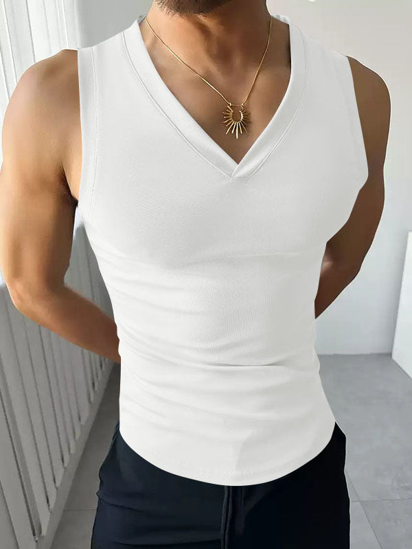 Mens Solid Textured V-Neck Tank SKUL04413