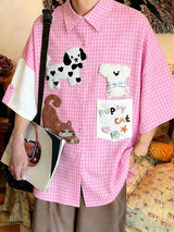 Men's Avant-Garde Playful Kidcore Gingham Patchwork Shirt SKUL59530
