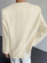 Men's Floral Embellished Shoulder Pad V Neck Long Sleeve Blazer SKUL43807