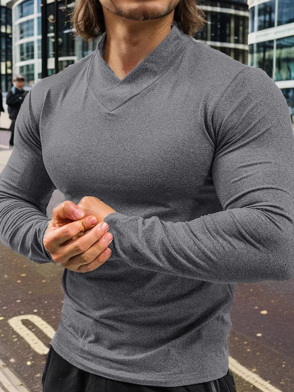 Mens Solid Color Fitness V-Neck T-Shirt SKUK77666