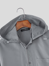 Men's Solid Color Hooded Long Sleeve Shirt SKUL45108