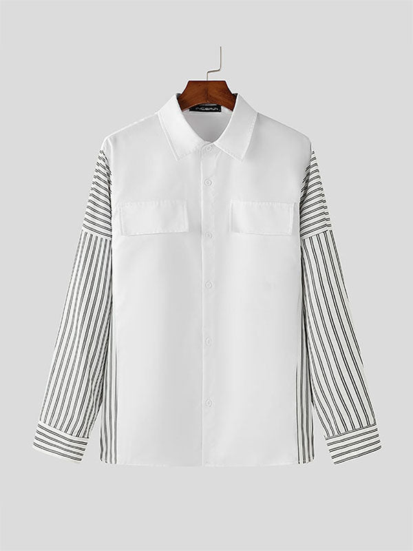 Mens Striped Patchwork Long Sleeve Shirt SKUK79214