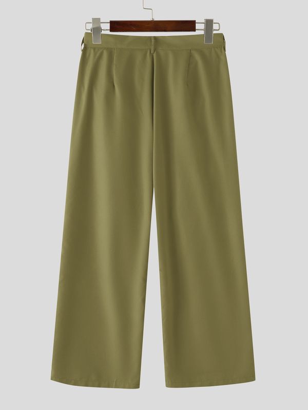 Men's Retro Japanese Style Button Front Tie Detail Wide-Leg Pant SKUL59503
