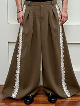 Mens Lace Trim Patchwork Wide-Leg Casual Pant SKUL17919