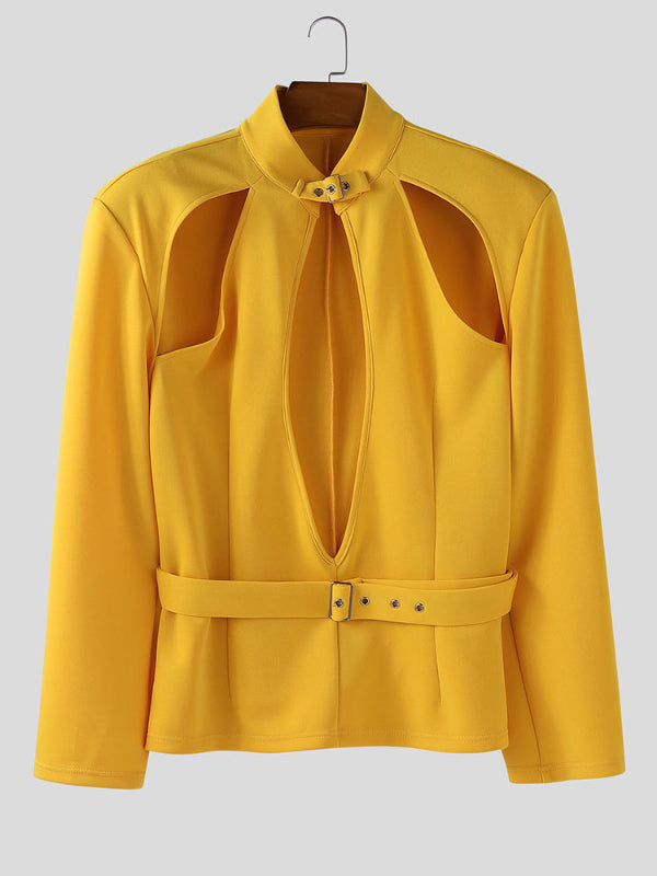 Men's Solid Color Hollow Out Long Sleeve Blazer SKUL27321