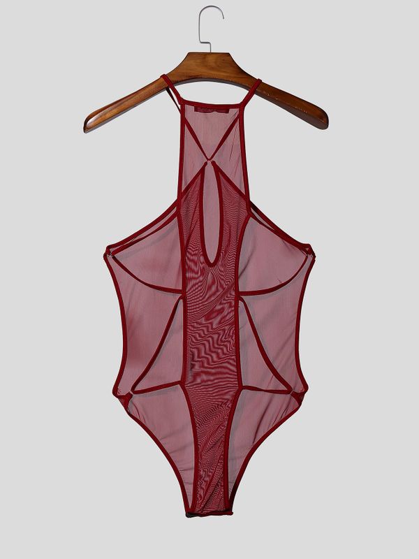 Men's Avant-Garde Sheer Mesh Halter Neck Bodysuit SKUL56223