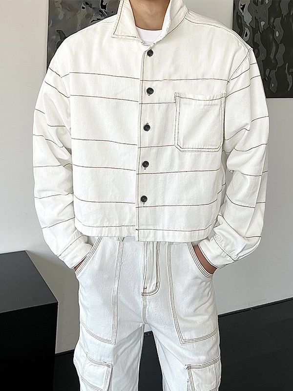 Men's Retro Striped Long Sleeve Jacket SKUL35276