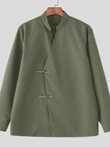 Men's Frog Button Design Casual Long Sleeve Shirt SKUL47793