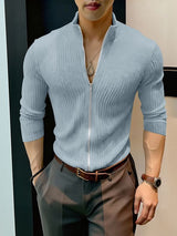 Men's Minimalist Solid Color Textured Long Sleeve Cardigan SKUL46341