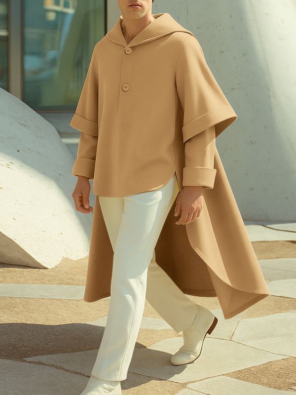 Men's Loose Cape Patchwork Long Sleeve Coat SKUL28509