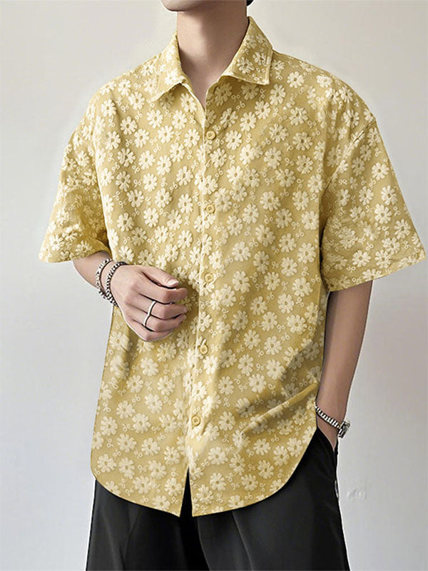 Mens Floral Print Textured Short Sleeve Shirt SKUL13715