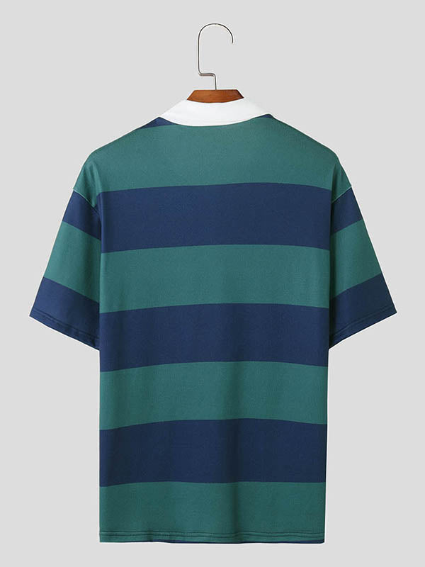 Mens Colorblocked Knit Striped Short Sleeve Shirt SKUK66553