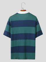 Mens Colorblocked Knit Striped Short Sleeve Shirt SKUK66553