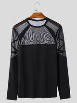 Mens Mesh Patchwork Sheer Long Sleeve T-Shirt SKUK84224