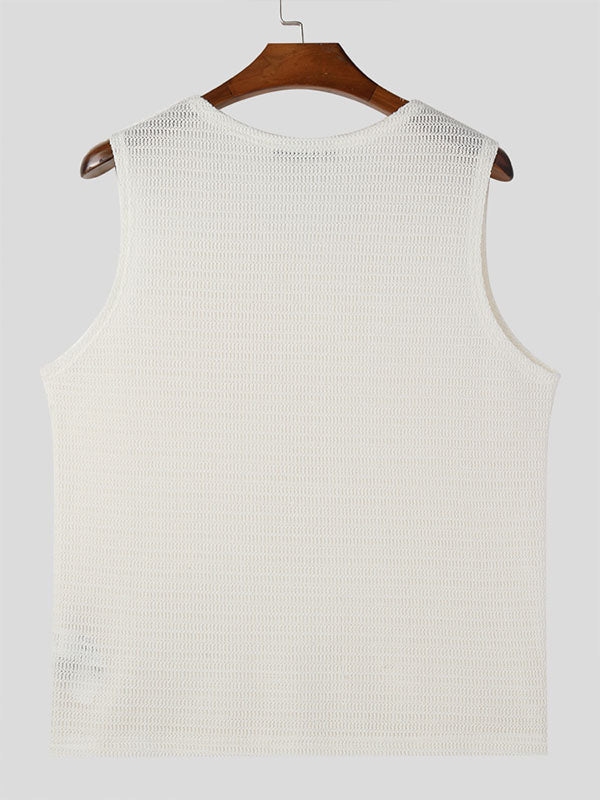 Mens Solid See Through U-Neck Sleeveless Vest SKUK64774