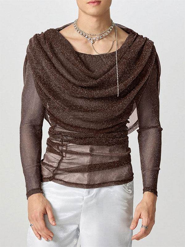 Mens Shimmer Sheer Hooded Long-Sleeve T-Shirt SKUK84560