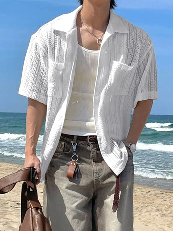 Mens Solid Color Textured Short Sleeve Shirt SKUL06560