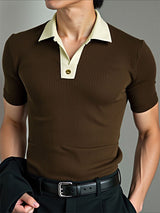 Men's Colorblock Neck Short Sleeve Shirt SKUL21315