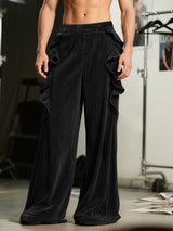 Men's Ruffled Patchwork Wide Leg Velvet Pant SKUL30412
