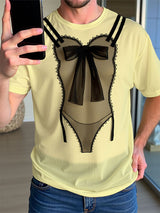 Mens Lace patchwork Semi Sheer Short Sleeve T-Shirt SKUL13757