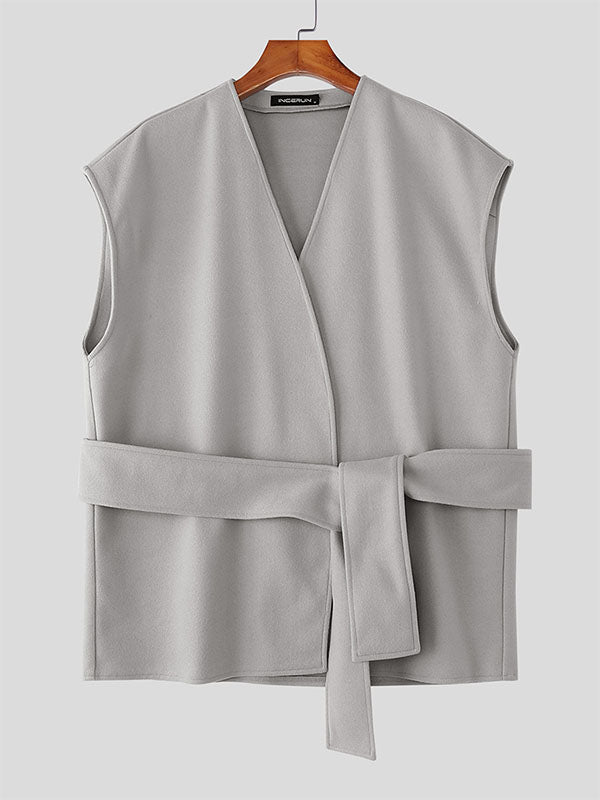 Men's Solid Tie Strap Casual Waistcoat SKUL28224