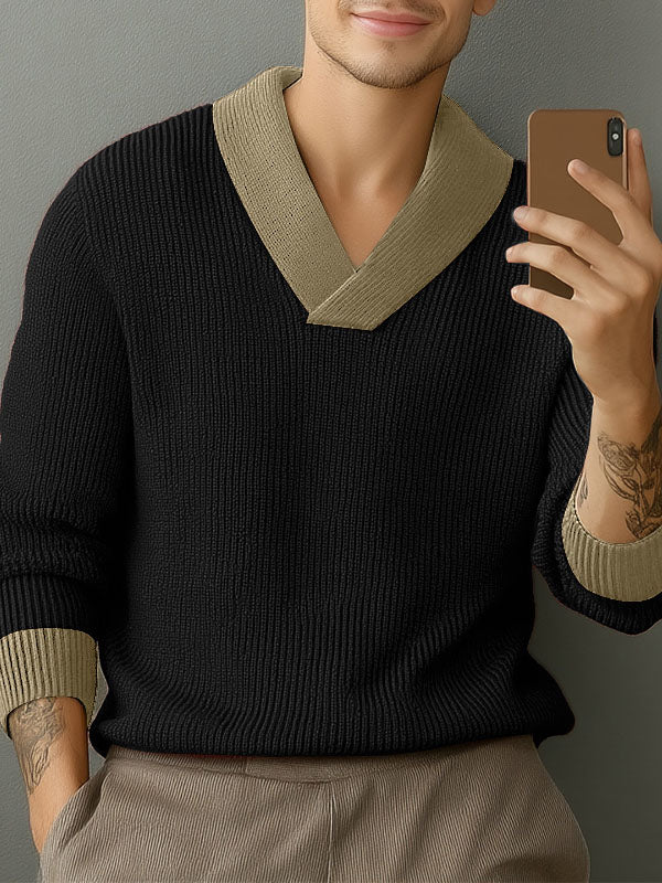 Men's Knit Colorblock Long Sleeve Sweater SKUL29751