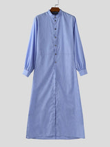 Men's Stripe Stand Collar Long Sleeve Shirt SKUL34218