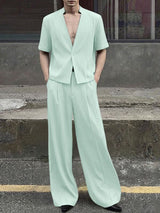 Men's Solid Color Textured Casual Two Pieces Outfit SKUL54446