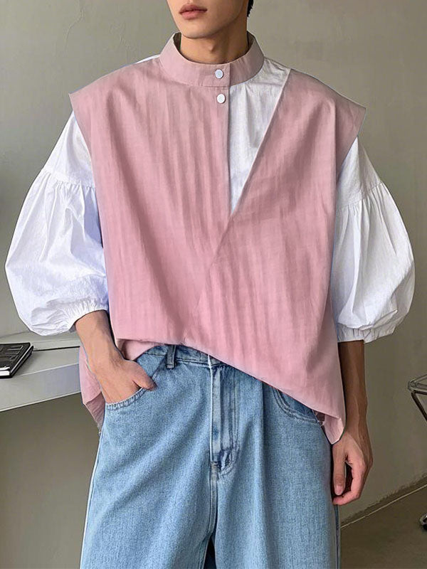 Mens Color Block Patchwork Long Sleeve Shirt SKUL05301