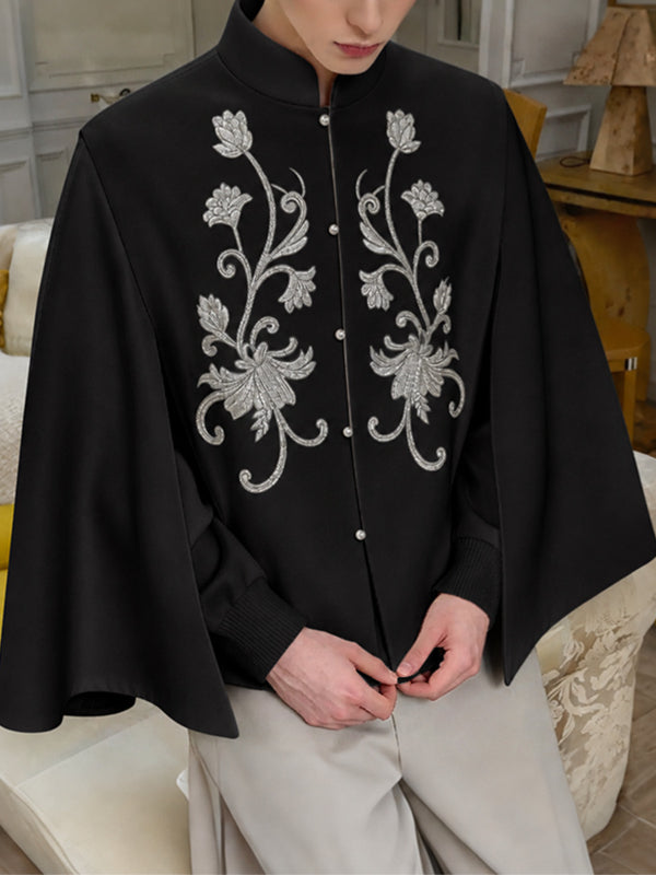 [Pre-order] Men's Neo-Chinese Chic Evening Gala Floral Embroidered Slit Cape SKUL89224
